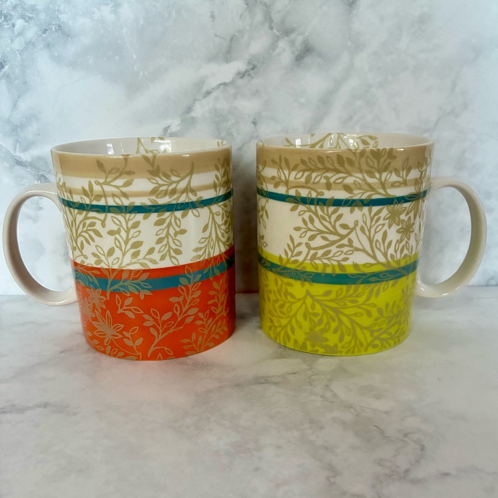 Starbucks Zen Leaves 2008 Ceramic Set of 2 Mugs